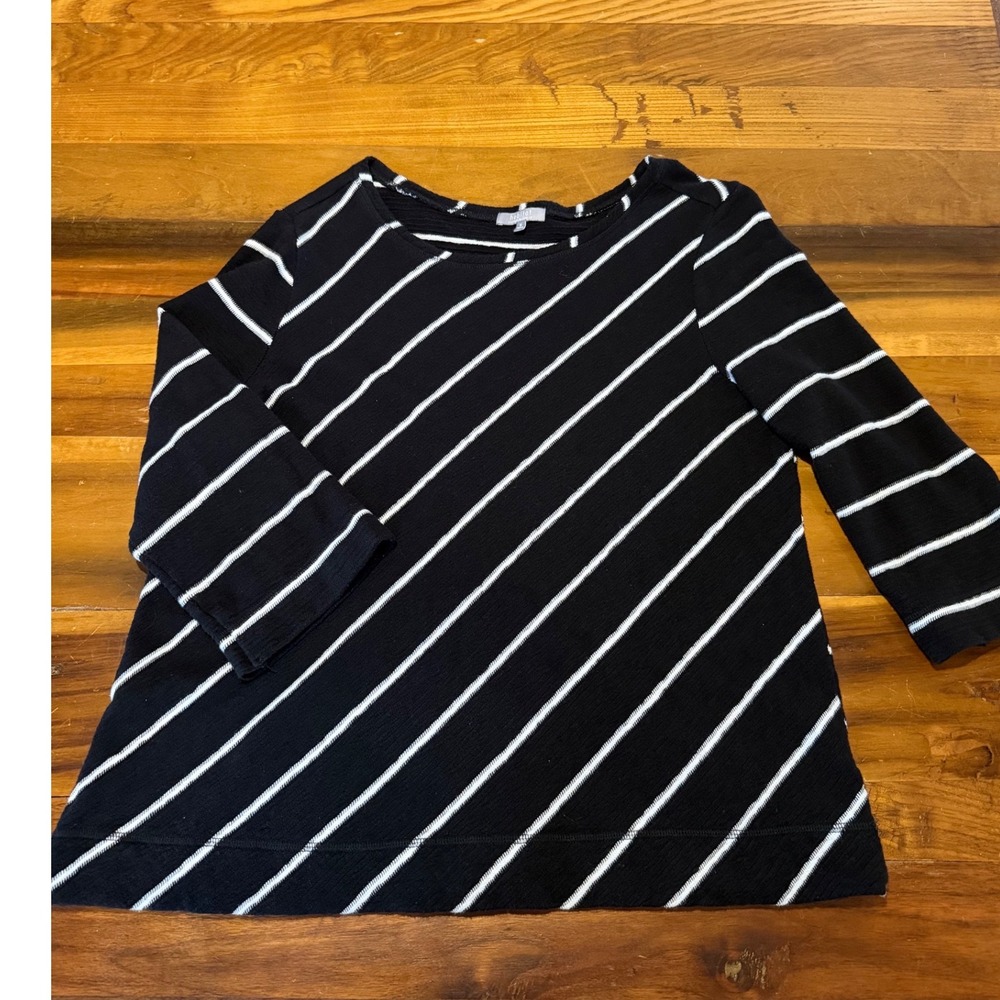 Habitat Clothes to Live In Womens Black White Striped 3/4 Sleeve Top Size M